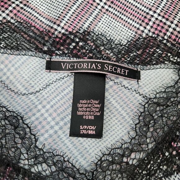 Victoria's Secret Pink and Black Houndstooth Tweed Satin Lace Cami Size Small - Picture 7 of 10